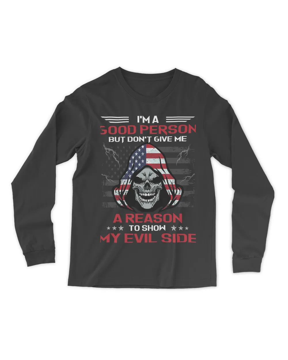 Skull I_m A Good Person Show Evil Side Men's Long Sleeved T-Shirt black s