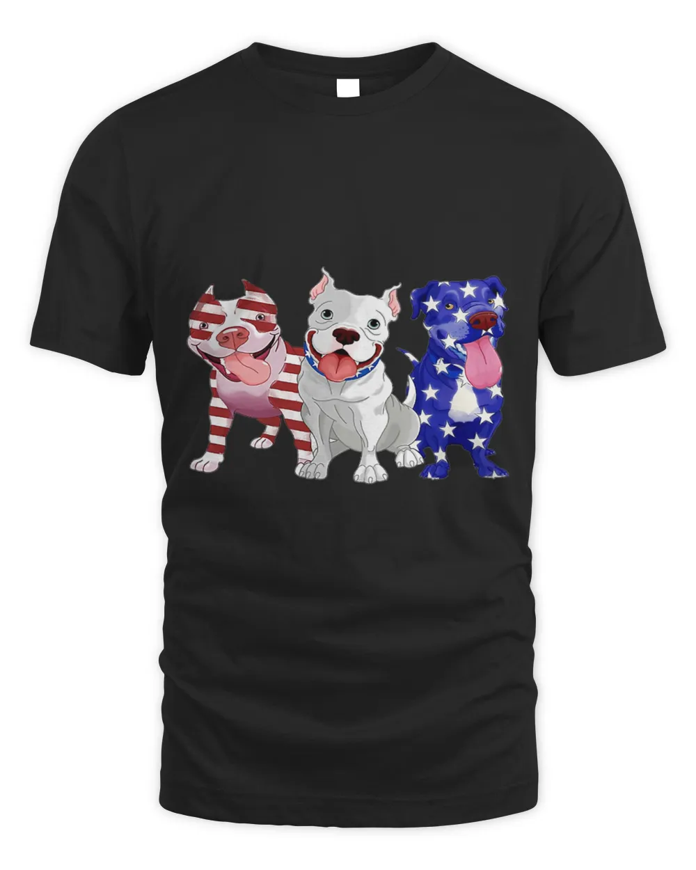 3 Pitbull American Flag Unisex Standard T-Shirt black s