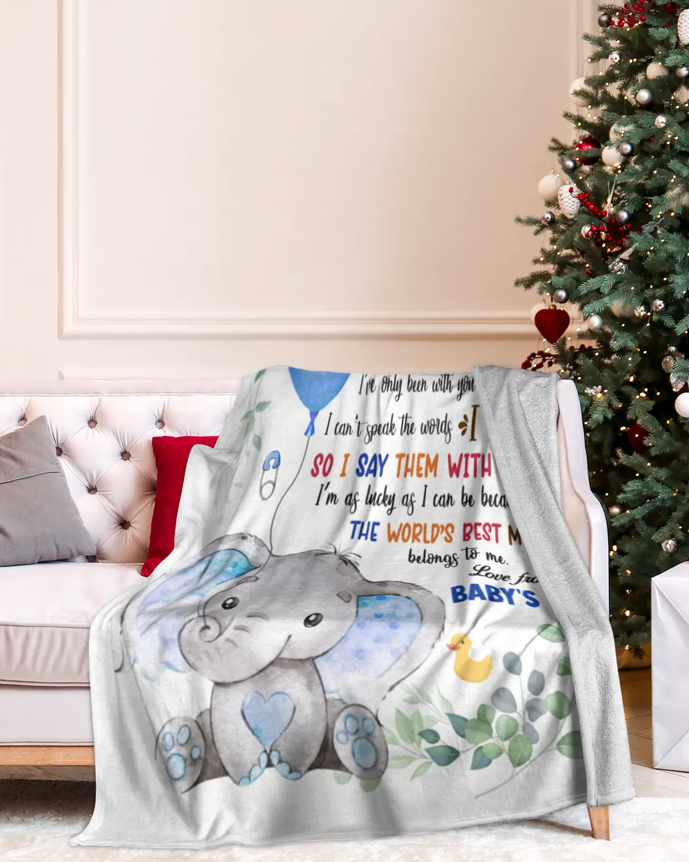 1st Mother's Day Gift, Gifts for New Mom, Personalized Hi MOMMY Cute Baby Girl Elephant ,  Gift  for Newmom,  Safari Baby Shower, Jungle Nursery Blanket Cozy Plush Fleece Blanket white 30x40in