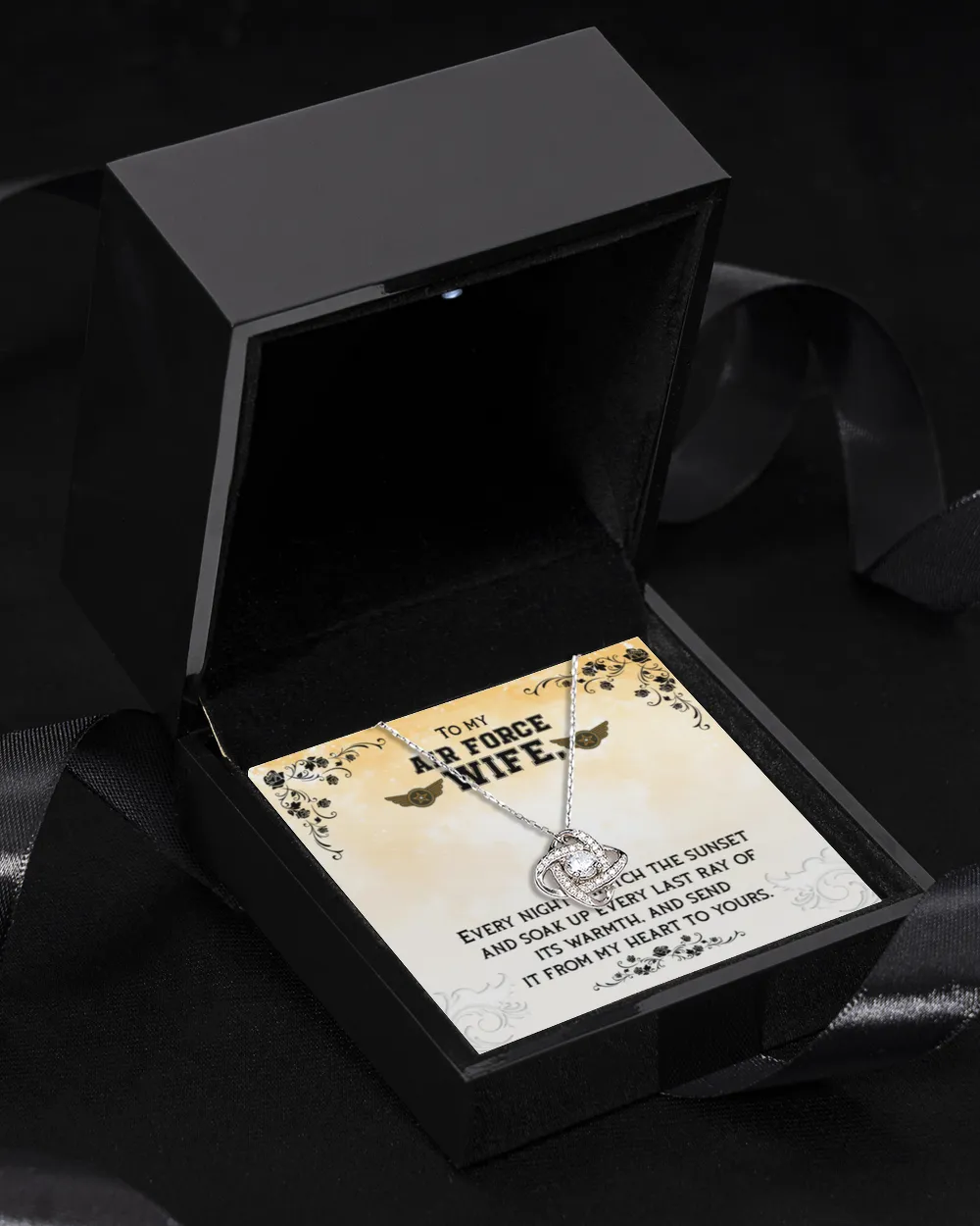 To My Air Force Wife - Gift From Husband With Message Card Love Knot Silver Necklace no-gift-wrap standard-box