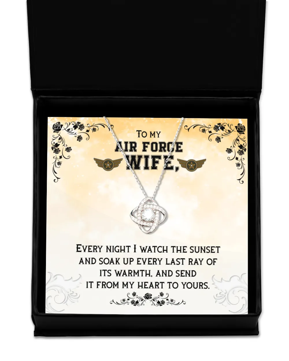 To My Air Force Wife - Gift From Husband With Message Card Love Knot Silver Necklace no-gift-wrap standard-box