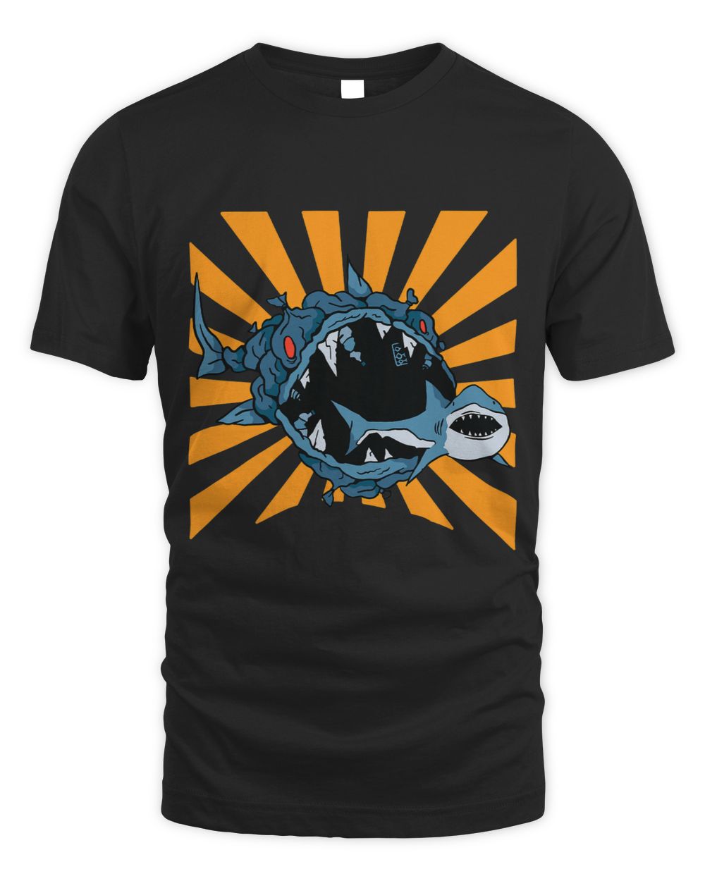 Monster Fish eats Shark Unisex Standard T-Shirt black s