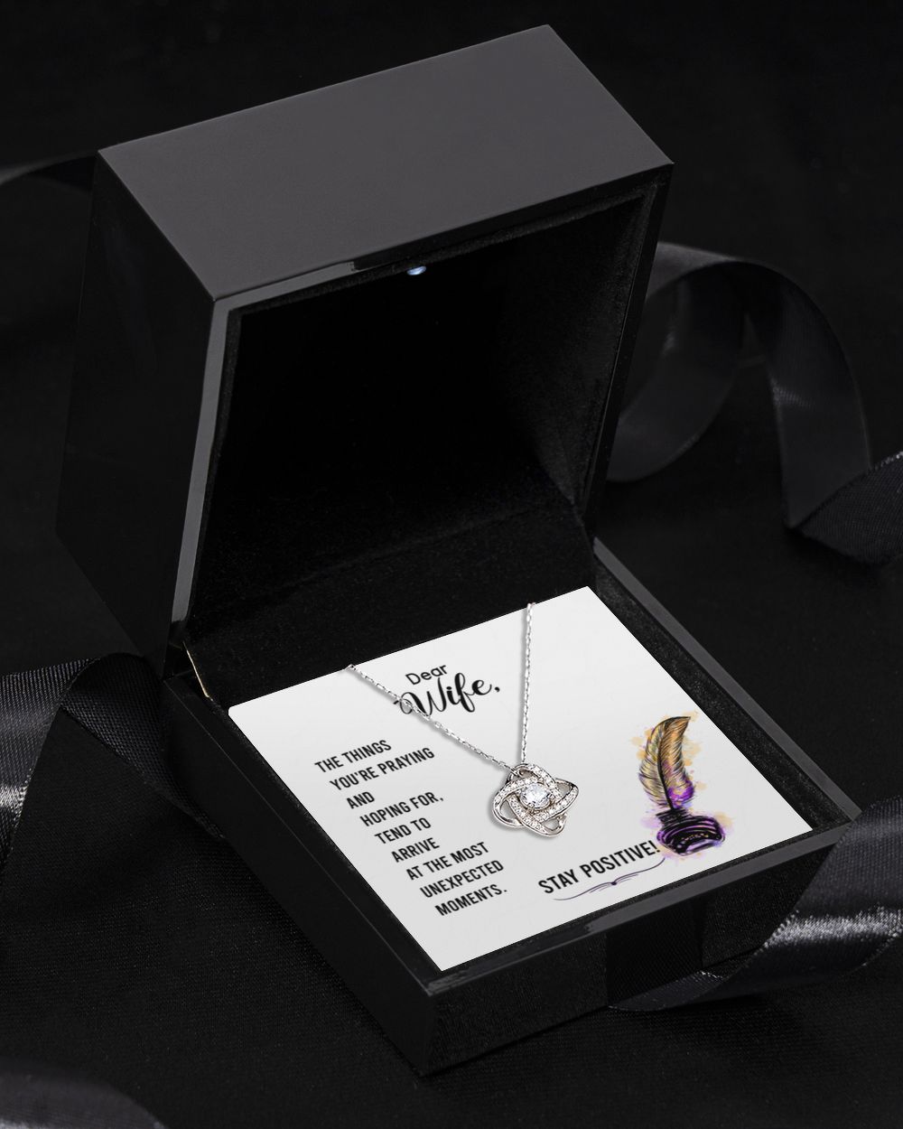 To my wife-Stay positive Love Knot Silver Necklace no-gift-wrap standard-box