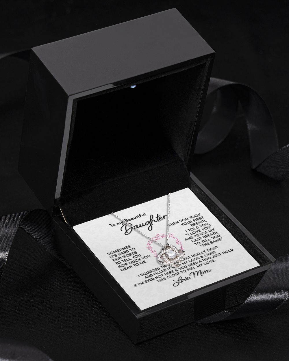 To My Daughter - Love From Mom Love Knot Silver Necklace no-gift-wrap standard-box