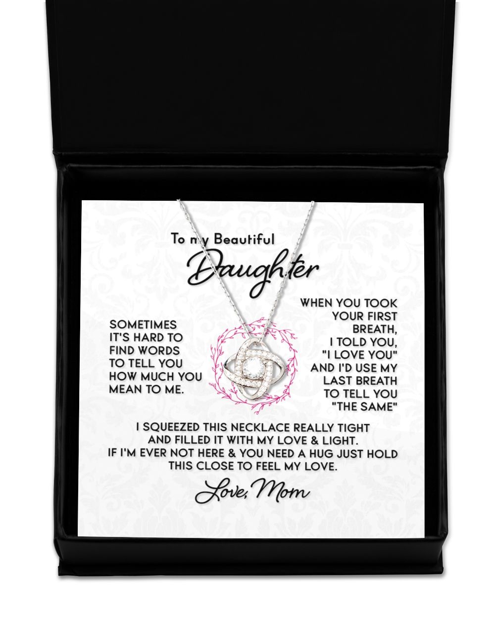 To My Daughter - Love From Mom Love Knot Silver Necklace no-gift-wrap standard-box