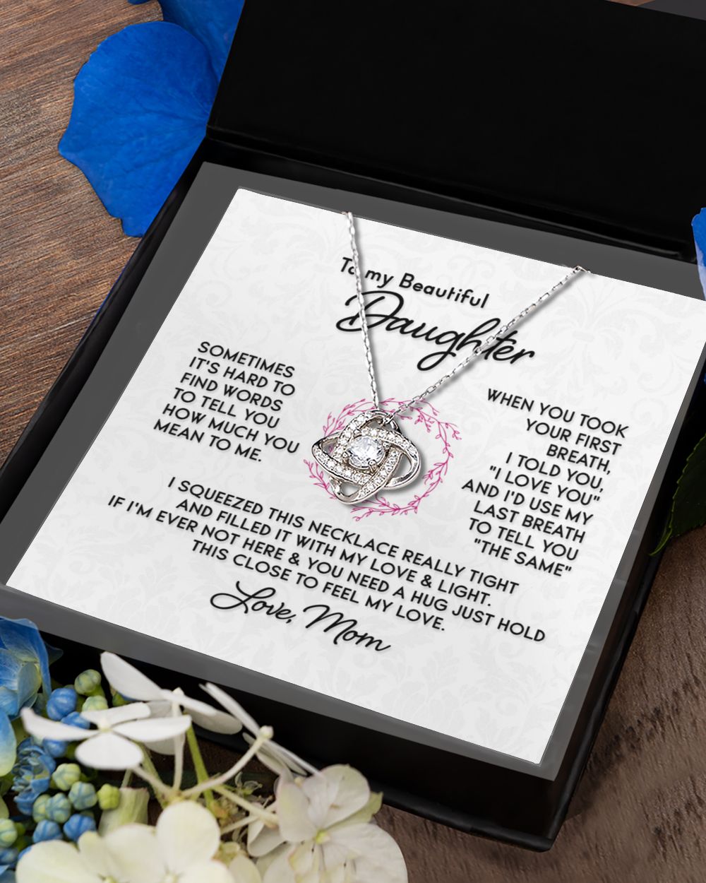 To My Daughter - Love From Mom Love Knot Silver Necklace no-gift-wrap standard-box