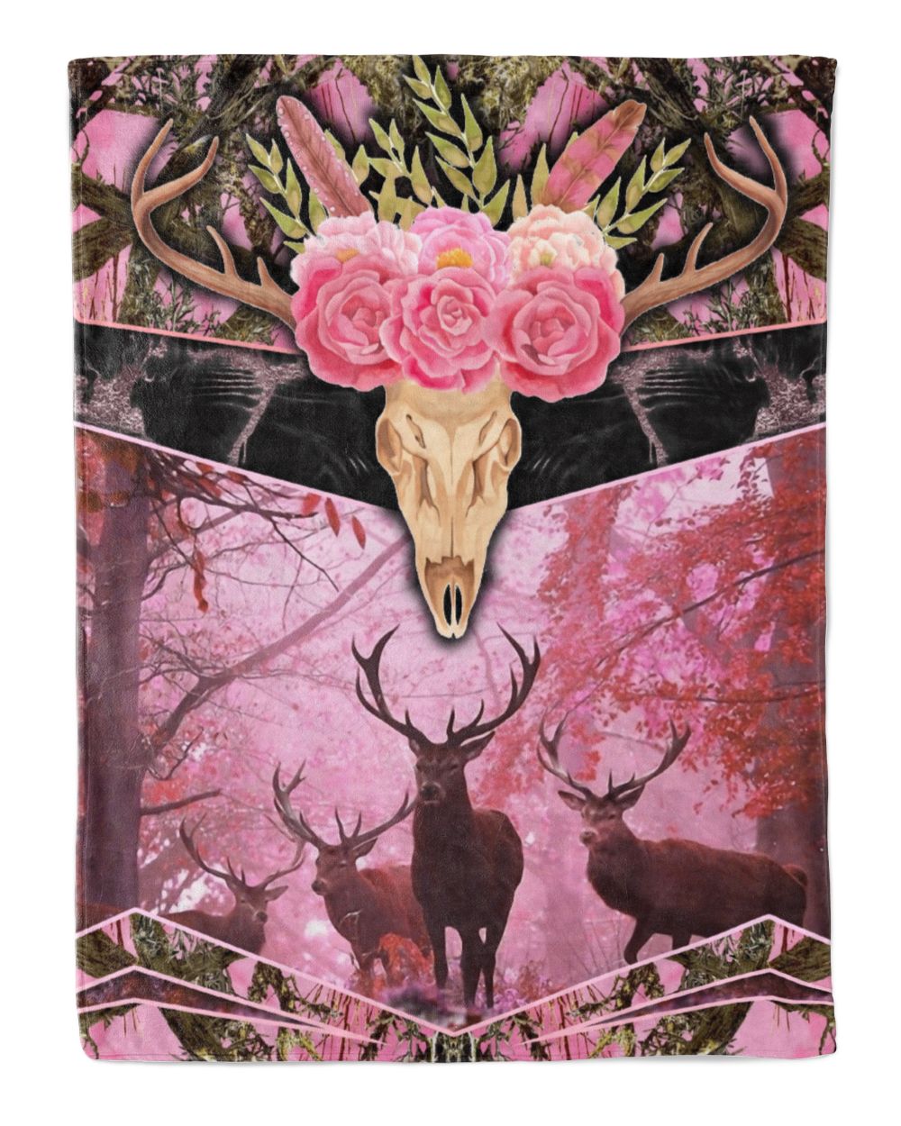 Deer Hutnting Pink Camo Cozy Plush Fleece Blanket (30x40in) white 30x40in