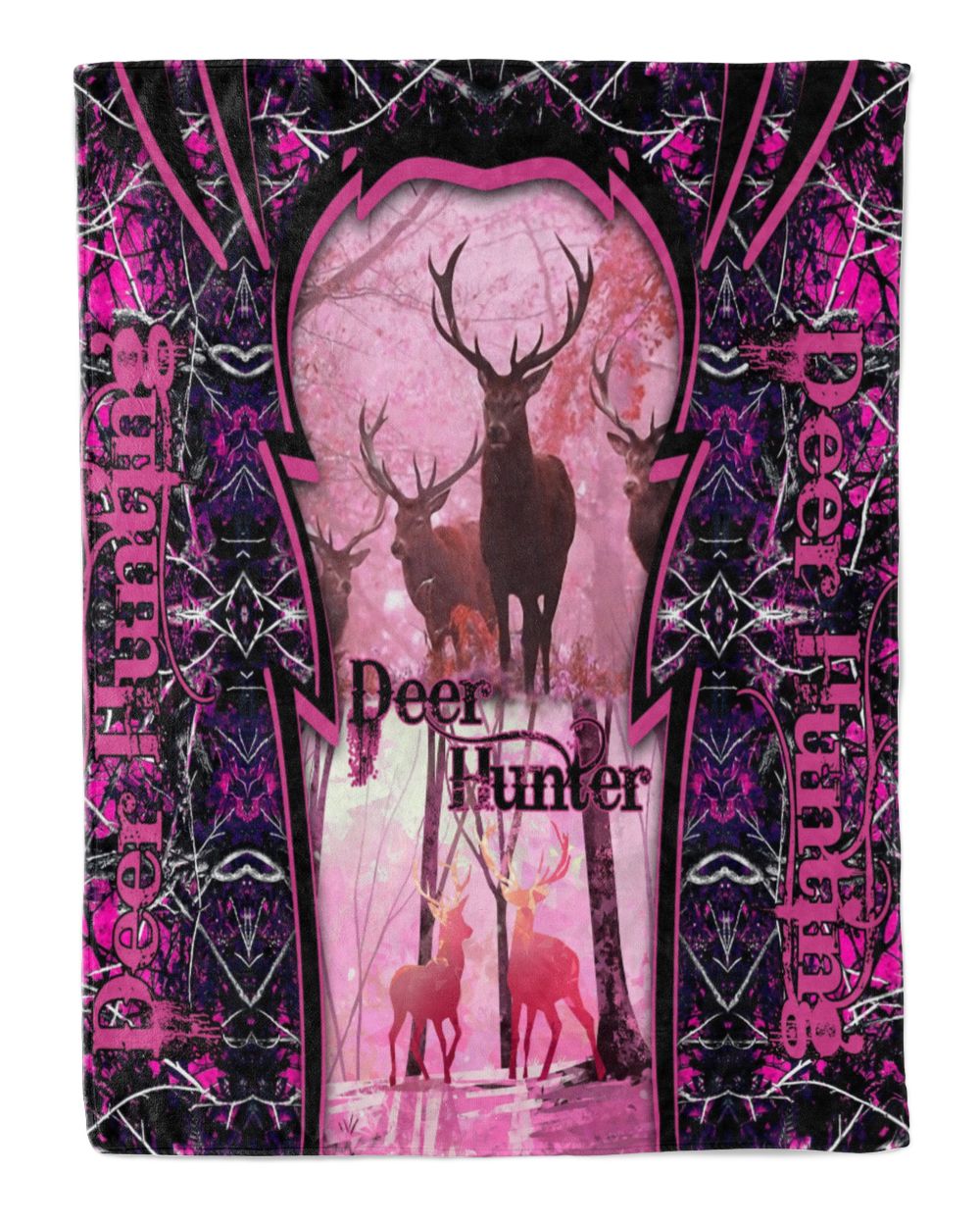 Hunting Deer Pink Camo Cozy Plush Fleece Blanket (30x40in) white 30x40in