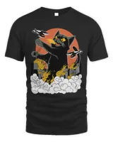 Japanese Sunset Catzilla Unisex Standard T-Shirt black s