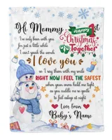 Personalized Hi MOMMY  Cute Baby Boy with Snowman,  1st Chritmas Gift  for Newmom, First Christmas gifts. Cozy Plush Fleece Blanket white 30x40in