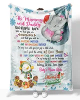 Personalized Hi MUMMY AND DADDY Elephant Cute Baby Girl with Snowman,  1st Chritmas Gift from Grandma and baby for Newmom, First Christmas gifts. Cozy Plush Fleece Blanket white 30x40in