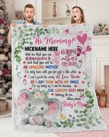 1st Mother's Day Gift, Gifts for New Mom, Personalized Hi MOMMY Cute Baby Elephant ,  Gift  for Newmom,  Safari Baby Shower, Jungle Nursery Blanket Cozy Plush Fleece Blanket white 30x40in