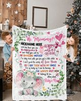 1st Mother's Day Gift, Gifts for New Mom, Personalized Hi MOMMY Cute Baby Elephant ,  Gift  for Newmom,  Safari Baby Shower, Jungle Nursery Blanket Cozy Plush Fleece Blanket white 30x40in
