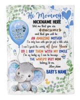1st Mother's Day Gift, Gifts for New Mom, Personalized Hi MOMMY Cute Baby Girl Elephant ,  Gift  for Newmom,  Safari Baby Shower, Jungle Nursery Blanket Cozy Plush Fleece Blanket white 30x40in
