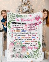 1st Mother's Day Gift, Gifts for New Mom, Personalized Hi MOMMY Cute Baby Elephant ,  Gift  for Newmom,  Safari Baby Shower, Jungle Nursery Blanket Cozy Plush Fleece Blanket white 30x40in