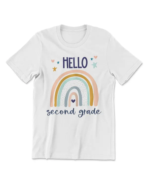 Hello Second Grade Retro Rainbow Cute for Teacher Girls T-Shirt