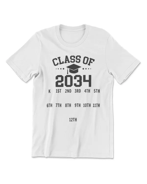 Kindergarten Class Of 2034 Grow With Me Space For Handprints T-Shirt