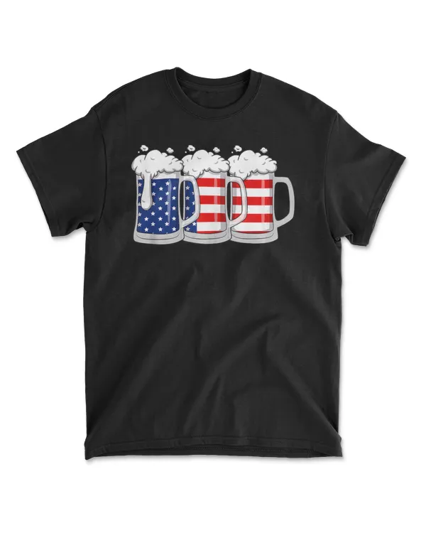 Beer American Flag 4th Of July USA Merica Drinking T-Shirt