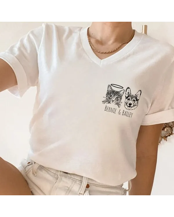 Custom Pet Portrait V-Neck Shirt