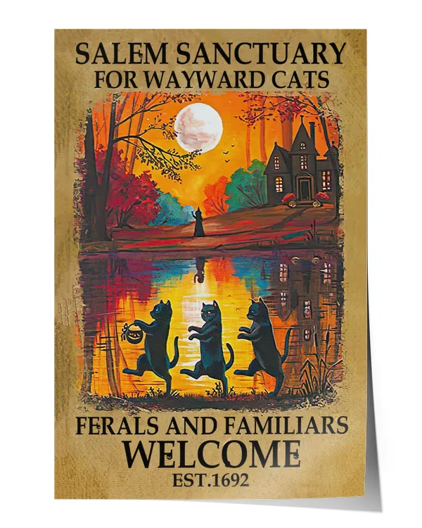 Black Cat Salem Sanctuary Canvas Wall Art Farmhouse Sign Decor Poster Birthday Wedding Housewarming Gift Ready To Hang Wall Decor Artwork Print Poster Wall Art Print Home Decor Vintage