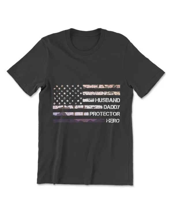 Husband Daddy Protector Hero Thin Blue Line Police Flag Tee