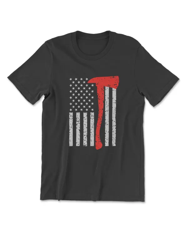 Firefighter American Flag Axe T Shirt: Thin Red Line Patriot T-Shirt