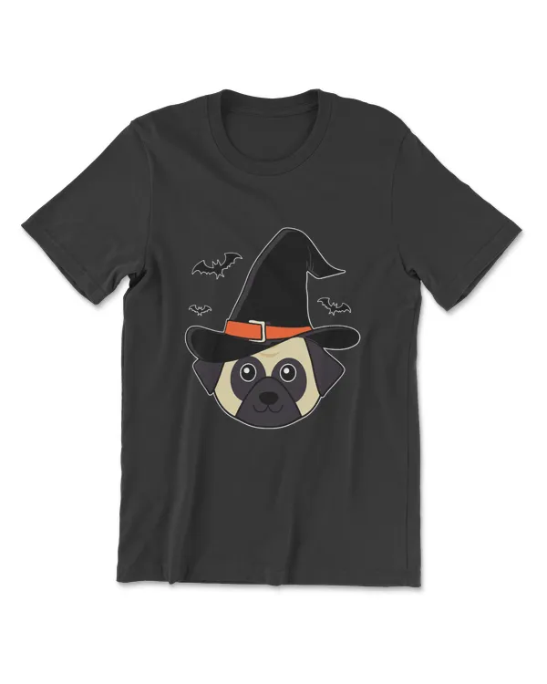 Cute Pug Witch Hat Costume Easy Animal Dog Halloween Gifts T-Shirt