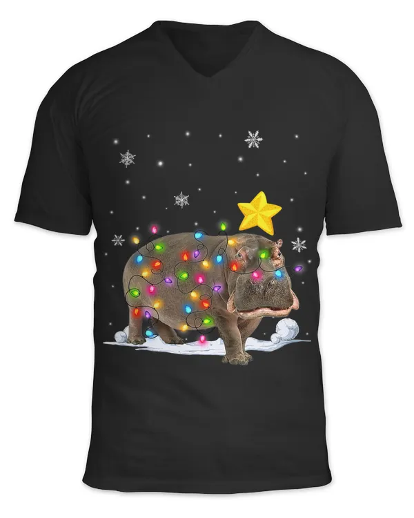 Funny Xmas Hippo Animals Lover Christmas Tree Lights 29