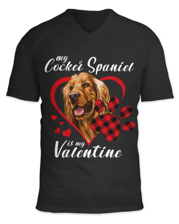 Cocker Spaniel Is My Valentine Funny Dog Paw Red Plaid Heart 132