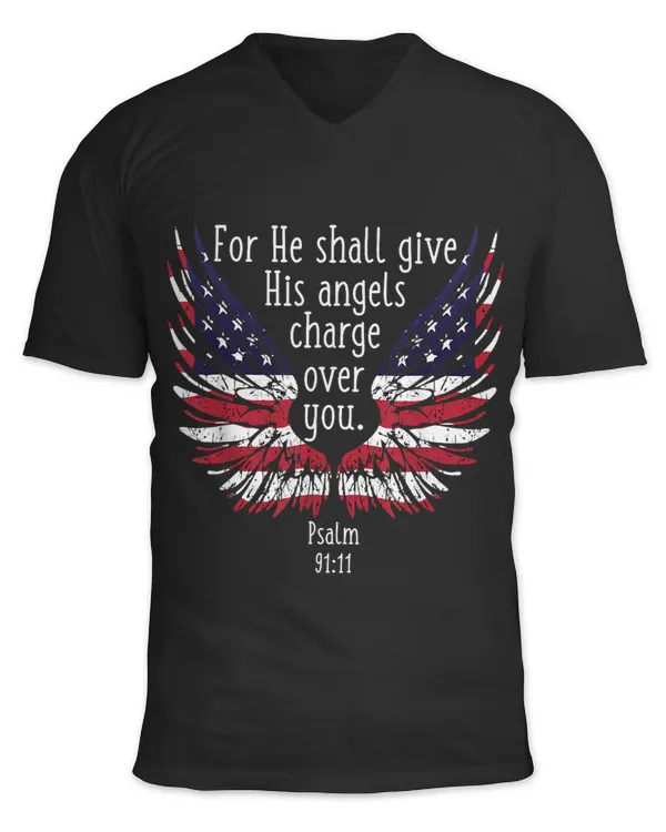 Bible Quote Psalm 9111 Angel Wings Flag Distressed Graphic