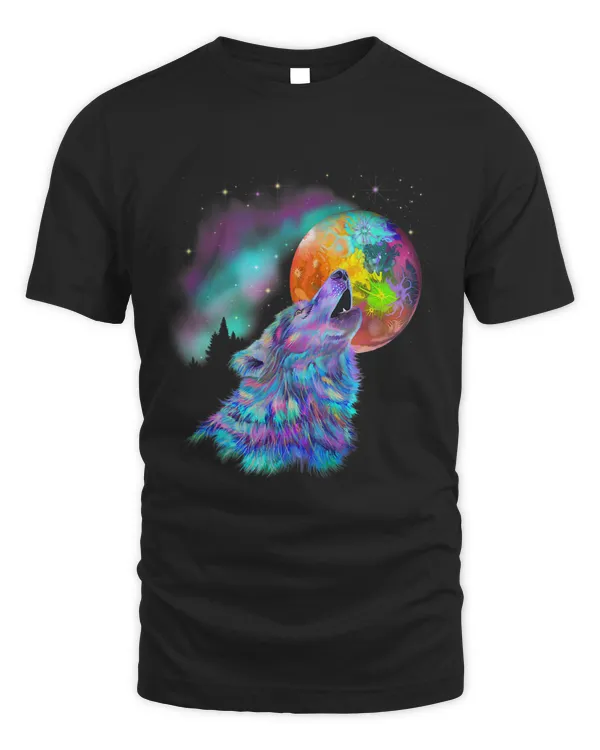 Wolves Wolf Colorful rainbow psychedelic trippy howling at moon wolf Coyote Coyote