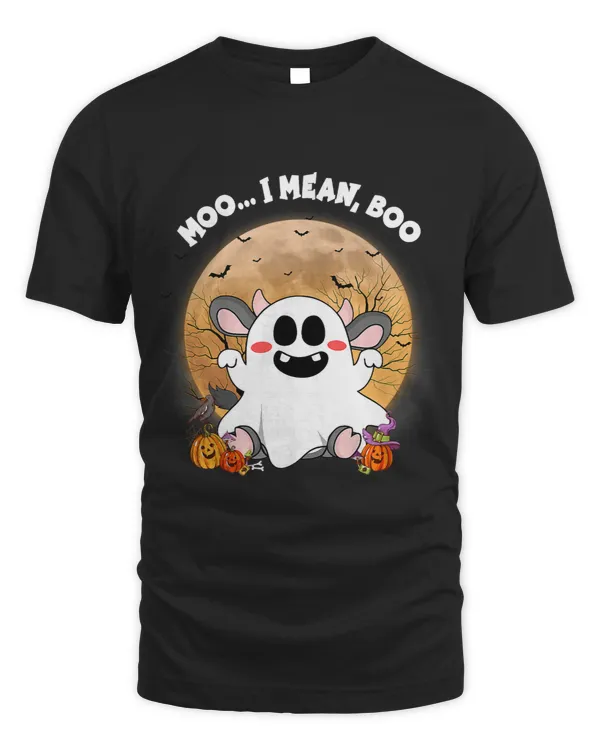 Funny Ghost Cow Moo I Mean Boo Pumpkin Moon Halloween