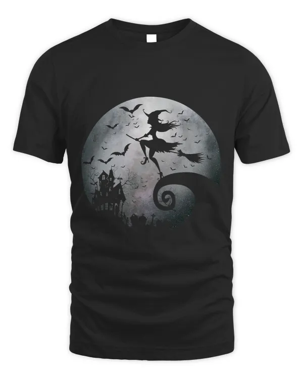 Frequent Flyer Witch Her Broom Haunted House Creepy Moon