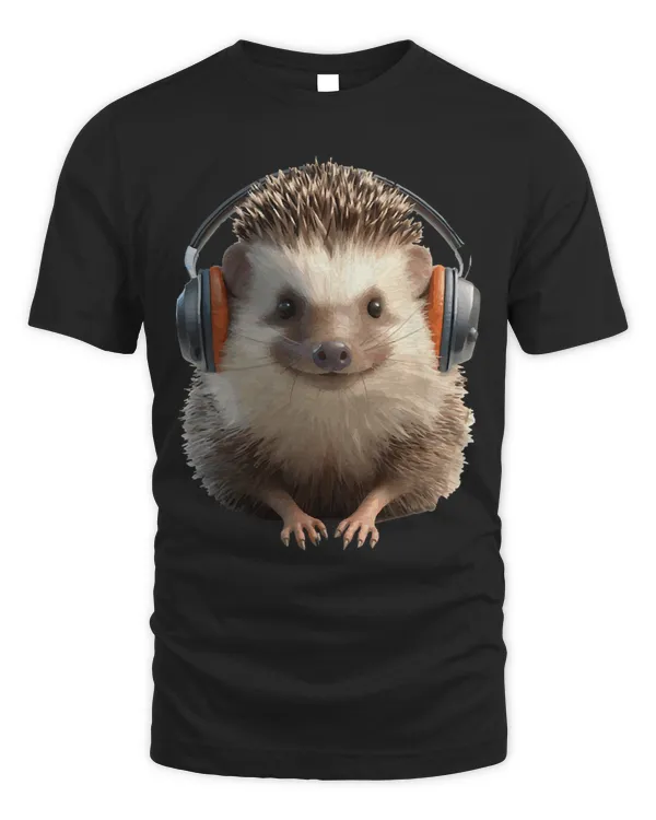 Funny Hedgehog With Headphones Cute Animal Lover Graphic