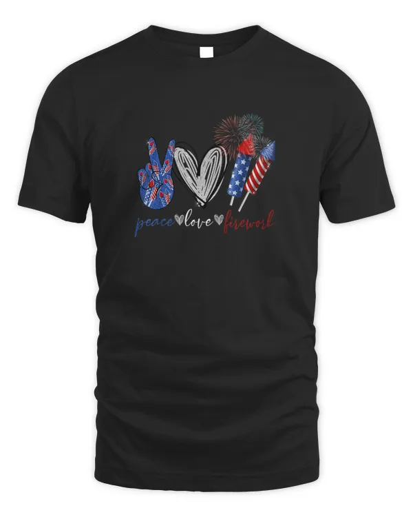 Peace Love 4th Of July Firework Heart Flag American