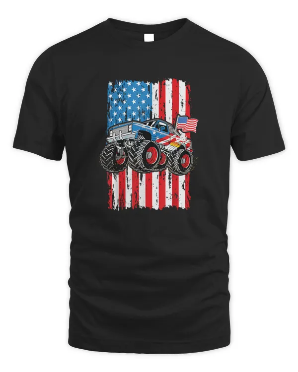 Monster Truck USA Flag Patriotic Boys Men 4th of July