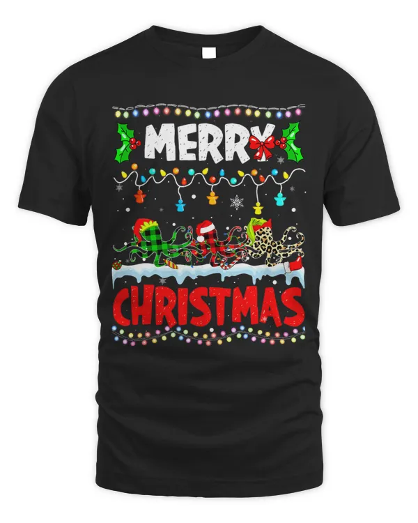 Merry Christmas Funny Buffalo Plaid Octopus Animals Xmas