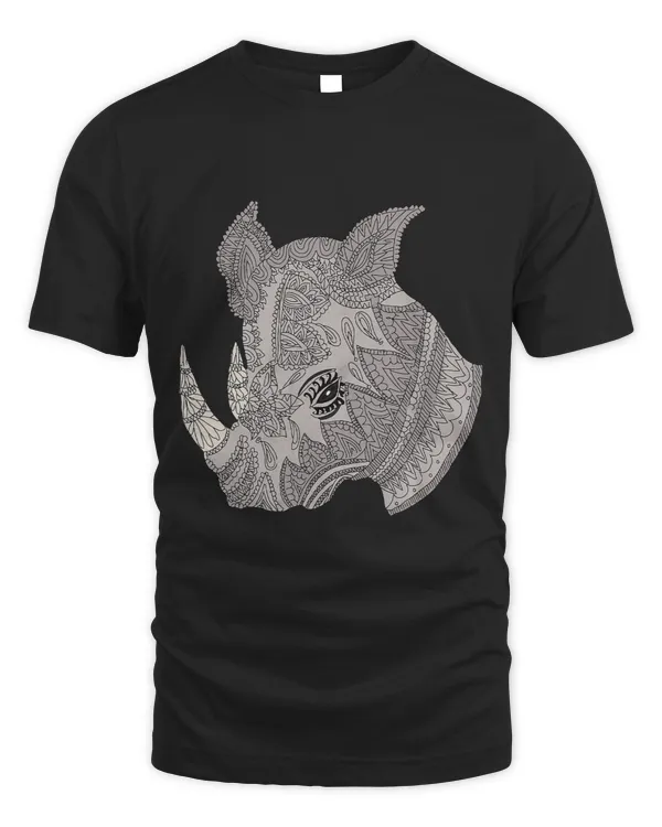 Patterned exotic rhino artwork grey black Mehndi