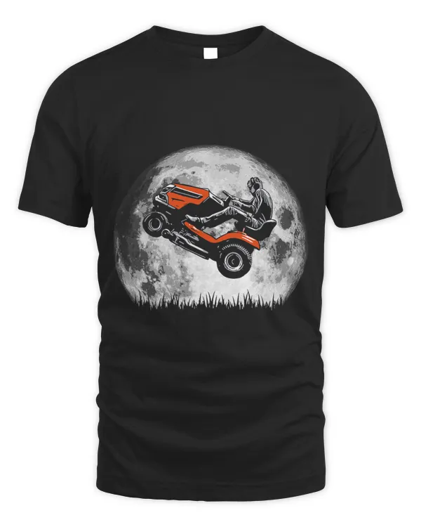 Riding Lawn Mower Wheelie Funny Vintage Moon Night Graphic
