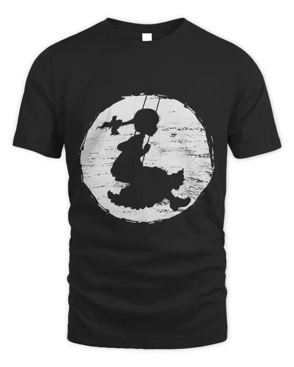 Atmospheric Silhouette Moon is shining Girl is swinging