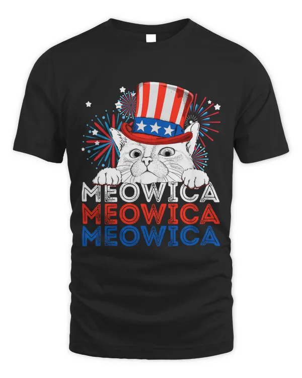 Meowica Cat 4th Of July Patriotic American Flag Gift Men Women T-Shirt