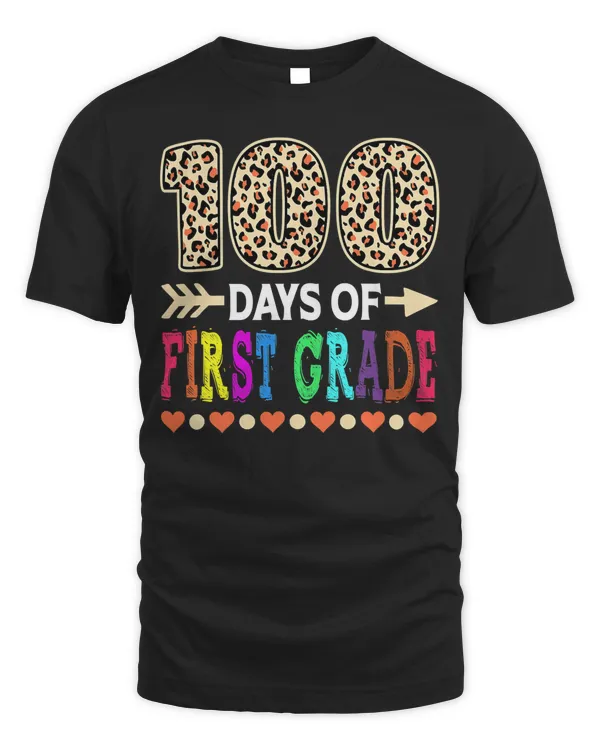 100 Days Of First Grade Teacher 100th Day Of School Leopard T-Shirt
