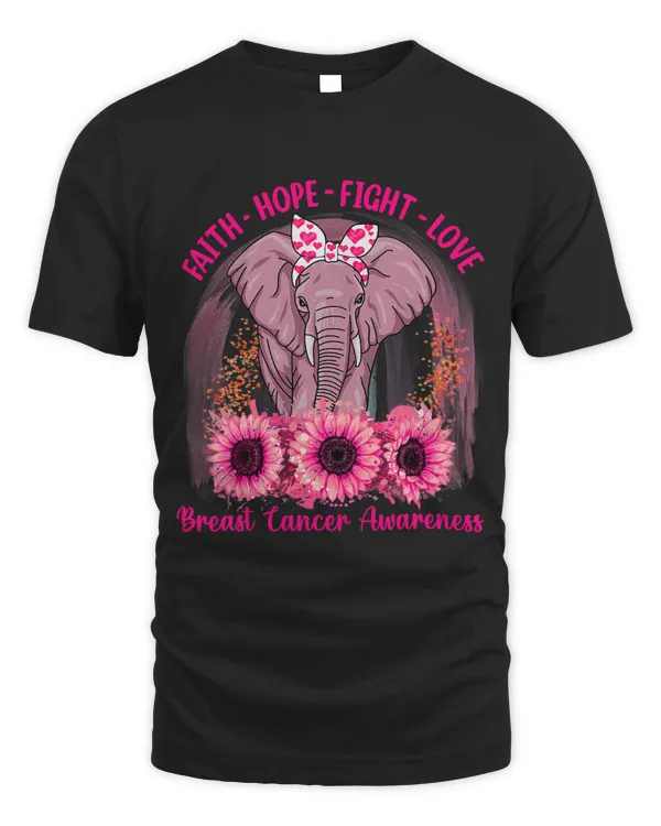 Faith Hope Fight Love Breast Cancer Awareness Elephant Pink