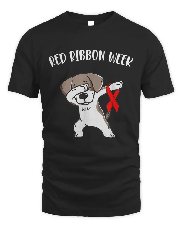 Dabbing Dog We Wear Red For Red Ribbon Week Awareness T-shirt