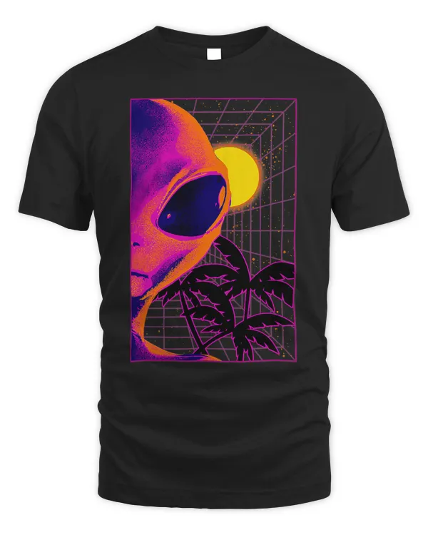 Vaporwave Aesthetic Alien Half Face Palm Tree Retro Sunset 62