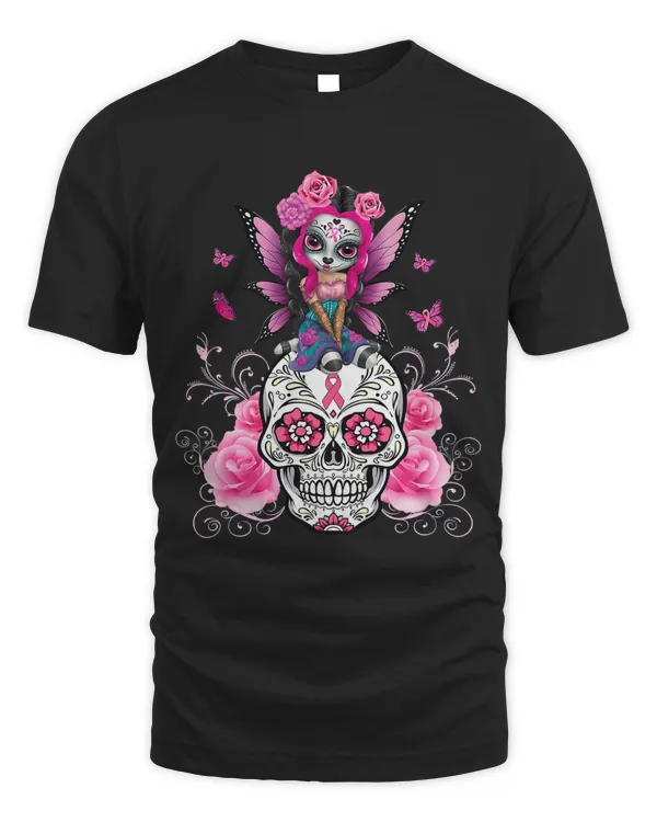 Fairy Sugar Skull Breast Cancer Butterfly Pink Men Women 136