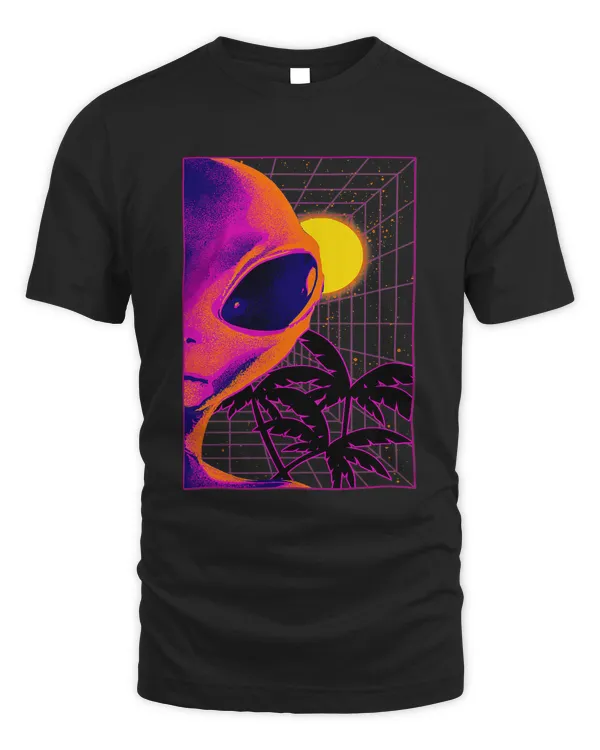 Vaporwave Aesthetic Alien Half Face Palm Tree Retro Sunset 62