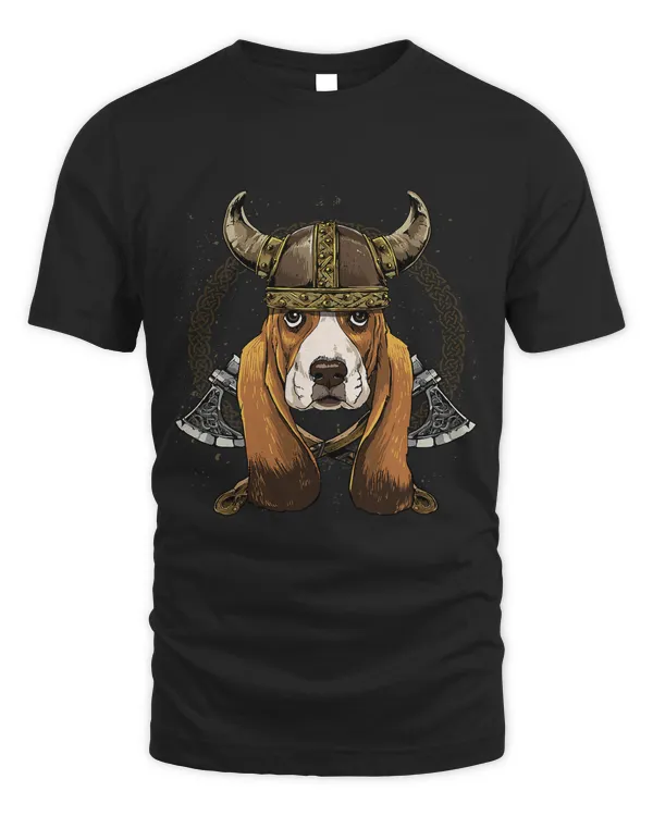 Viking Basset Hound Dog with Viking Helmet Mjolnir Axes 268