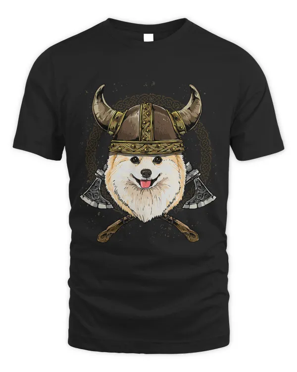 Viking Pomeranian Dog with Viking Helmet Mjolnir Axes 255