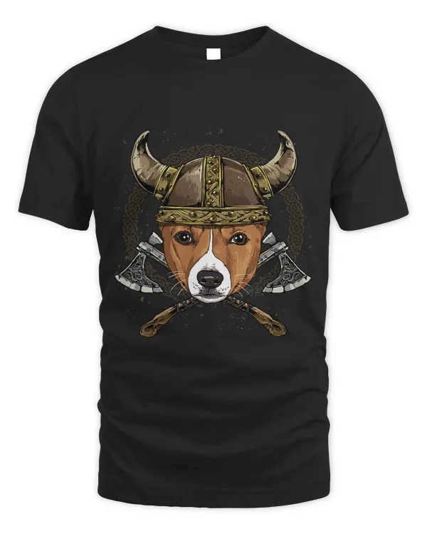Viking Basenji Dog with Viking Helmet Mjolnir Axes 241